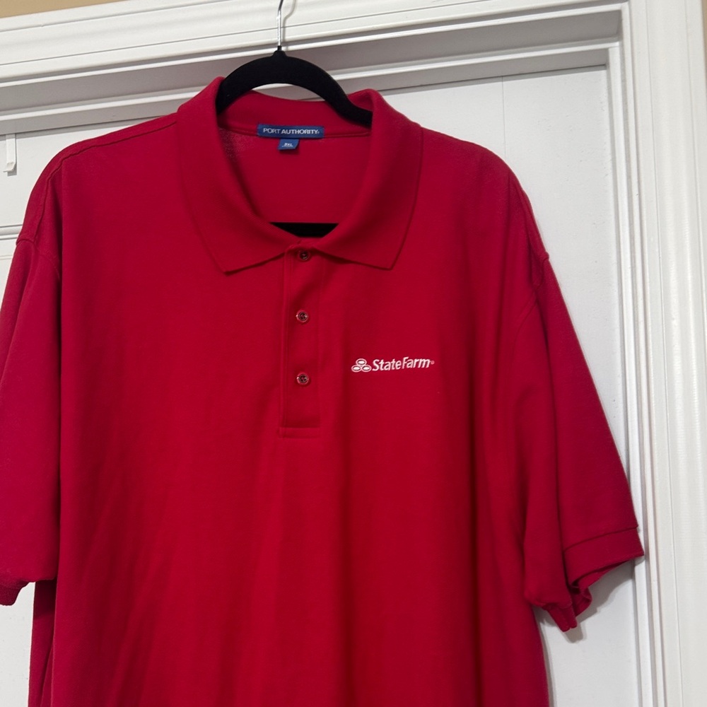 State Farm logo Port Authority Bright Red Polo Shirt. XXXL big and tall.